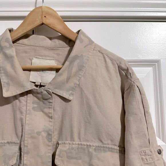 HEI HEI ANTHROPOLOGIE | Jacket Tan Camouflage Linen Blend Cropped Military | XL - Picture 4 of 9